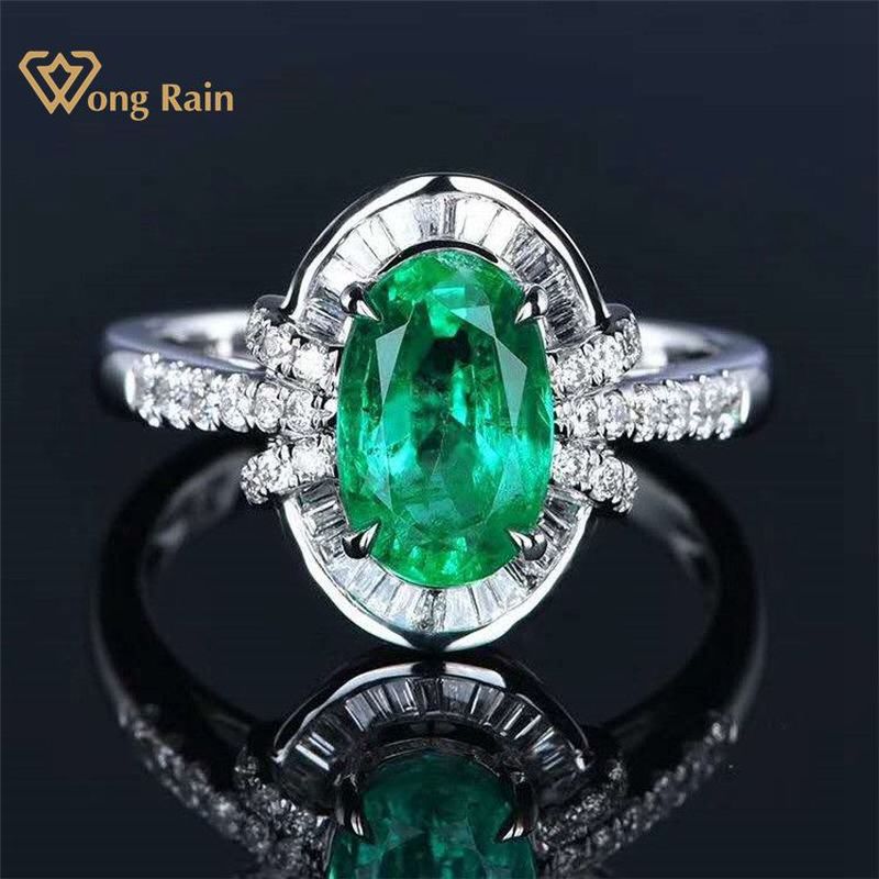 Wong Rain Vintage 100% 18K Solid Gold 1.8 CT Natural Emerald Gemstone Wedding Engagement Rings Customized Rings Fine Jewelry Jewellery