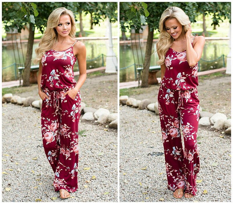 Wontive 2019 Women's Floral Jumpsuit Fashion Trend Sling Print Loose Piece Trousers