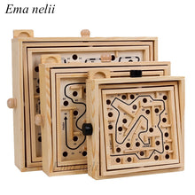 将图片加载到图库查看器，Wooden 3D Magnetic Ball Maze Puzzle Toy Wood Case Box Fun Brain Hand Game Challenge Balance Educational Toys for Children Adult
