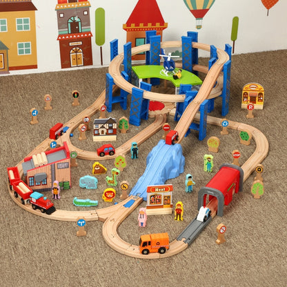 Wooden Small Train Track Circular Pier Green glGarage Cargo Train Toy Children's Birthday/Holiday Gift Wooden Track Kids