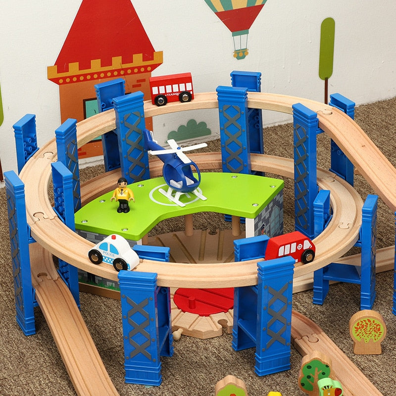 Wooden Small Train Track Circular Pier Green glGarage Cargo Train Toy Children's Birthday/Holiday Gift Wooden Track Kids