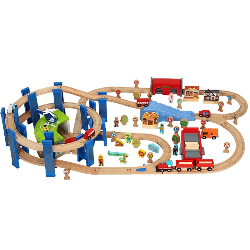 Wooden Small Train Track Circular Pier Green glGarage Cargo Train Toy Children's Birthday/Holiday Gift Wooden Track Kids
