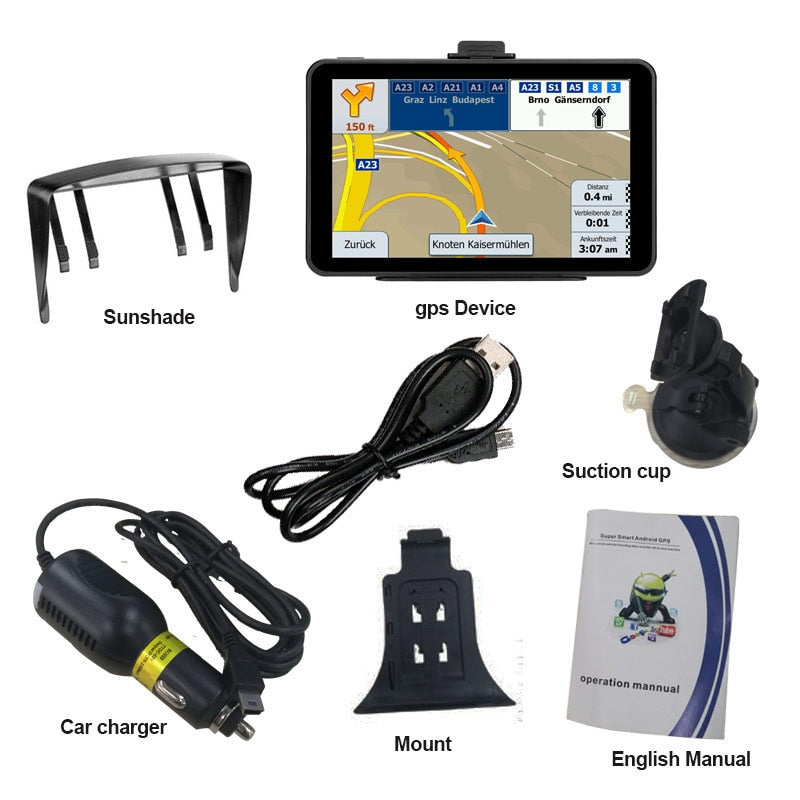 XGODY 7 Inch Car GPS Navigation Android 2 in 1 Truck GPS Navigator Navitel 512MB+16GB Bluetooth Sat Nav 2020 Americas Europe Map