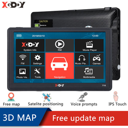 XGODY 7 Inch HD FM Bluetooth Car GPS Navigation Latest Europe America Map Sat Nav Vehicle GPS Navigators 715 128MB+8GB Coche GPS