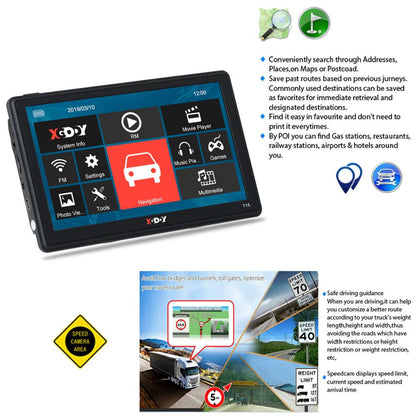 XGODY 7 Inch HD FM Bluetooth Car GPS Navigation Latest Europe America Map Sat Nav Vehicle GPS Navigators 715 128MB+8GB Coche GPS