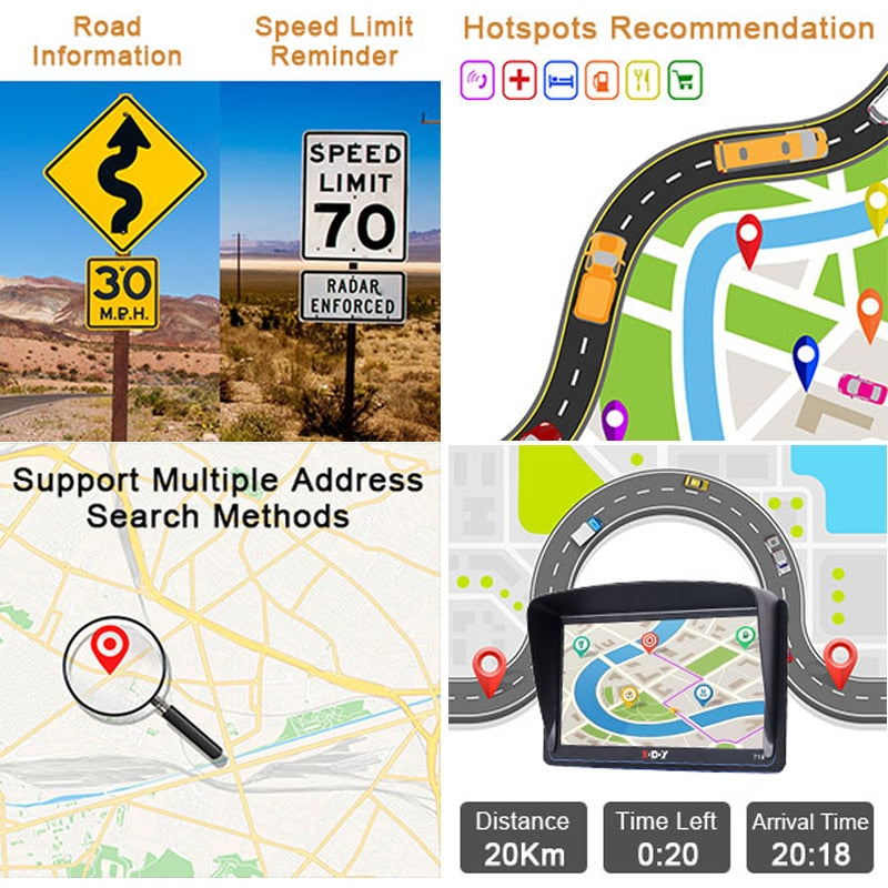 XGODY 7 Inch HD FM Bluetooth Car GPS Navigation Latest Europe America Map Sat Nav Vehicle GPS Navigators 715 128MB+8GB Coche GPS