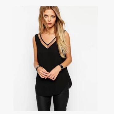 Women's Chiffon Shirt 2019 Summer Sexy V Neck Top Girl Casual Mesh Patchwork Blouse Tops Plus Size 6 to XXXL