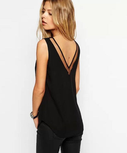 Women's Chiffon Shirt 2019 Summer Sexy V Neck Top Girl Casual Mesh Patchwork Blouse Tops Plus Size 6 to XXXL