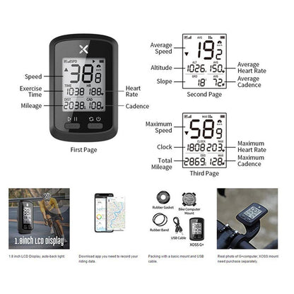 XOSS G + GPS Computer Wireless Speedometer Bluetooth IPX7 1.8inch LCD Display MTB Road Bicycle ANT+ Cadence Cycling Race Compute