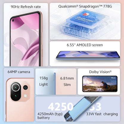 Xiaomi 11 Lite 5G NE Global Version 6G+128G/8G+128G/8G+256G Snapdragon 778G Octa Core 64MP Camera 90Hz Display 33W Fast Charger