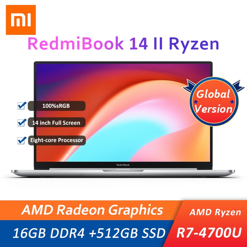 Xiaomi RedmiBook 14 II Laptop AMD Ryzen 7 4700U 16GB DDR4+512GB SSD 14'' FHD 100%sRGB Notebook Ultra-Lightweight Metal Body PC