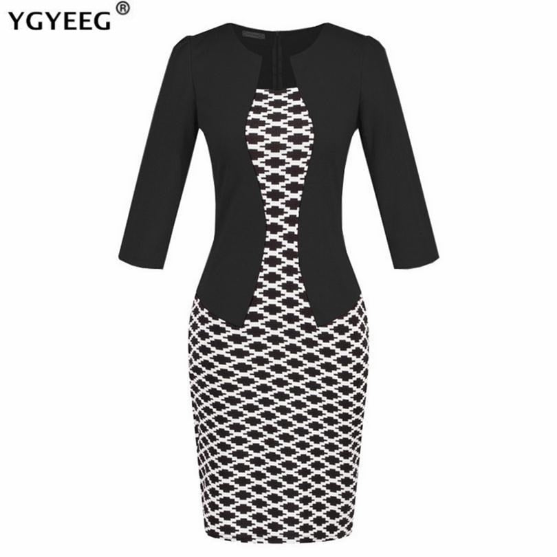 YGYEEG Women Dresses One Piece Patchwork Floral Print Elegant Business Party Formal Office Plus Size Bodycon Pencil Work Dress