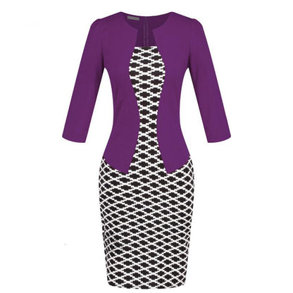 YGYEEG Women Dresses One Piece Patchwork Floral Print Elegant Business Party Formal Office Plus Size Bodycon Pencil Work Dress