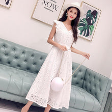 Load image into Gallery viewer, YiLin Kay 2019 Elegant Lace V-Neck Embroidered White Dress
