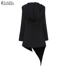 將圖片載入圖庫檢視器 ZANZEA Oversized Autumn Hooded Long Sleeve Zipper Long Sweatshirt Loose Casual Women Asymmetric Solid Hoodies Pullover Top Blusa
