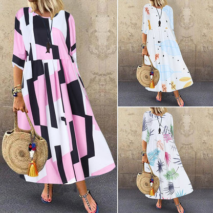 ZANZEA Women Floral Printed Dress Summer Bohemian Beach Sundress Casual O Neck Half Sleeve Party Vestido Loose Kaftan Dresses