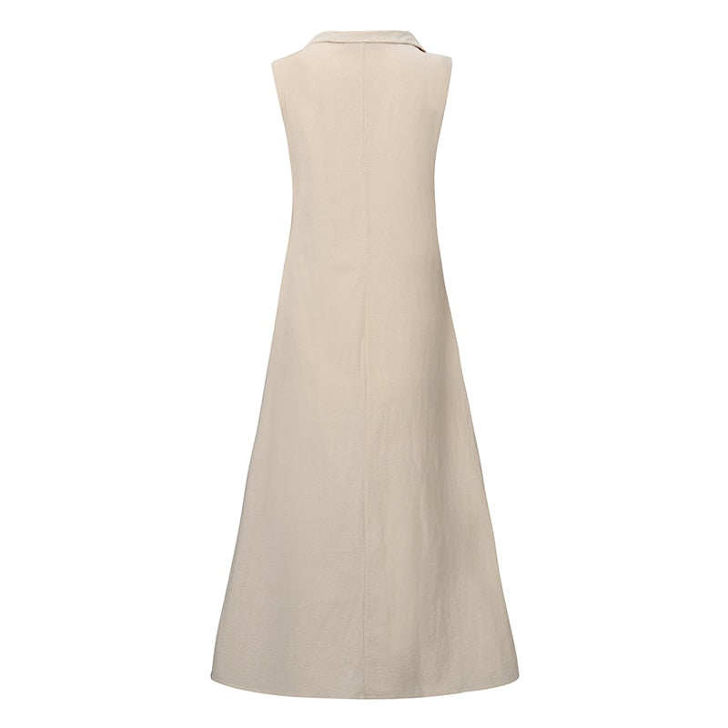 ZANZEA Women V neck Buttons Down Dress Summer Sleeveless Cotton Linen Sundress Casual Sarafans Vestido Party Tanks Dress