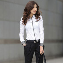 將圖片載入圖庫檢視器 ZH Elegant Women Office Lady Formal Button Down Blusas Shirt Long Sleeve White Tops Blouse 2019
