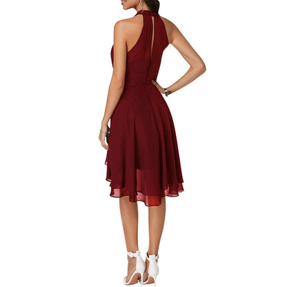 ZOGAA Halter Sleeveless Party Dresses Women Solid Pleated Chiffon Dress Asymmetric 2019 Summer dress Vestidos vintage dress