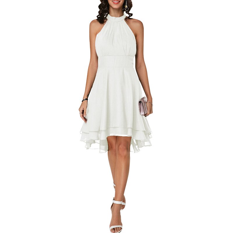 ZOGAA Halter Sleeveless Party Dresses Women Solid Pleated Chiffon Dress Asymmetric 2019 Summer dress Vestidos vintage dress
