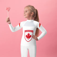 Load image into Gallery viewer, Girls Long Sleeve Rash Guard: Canada Shield
