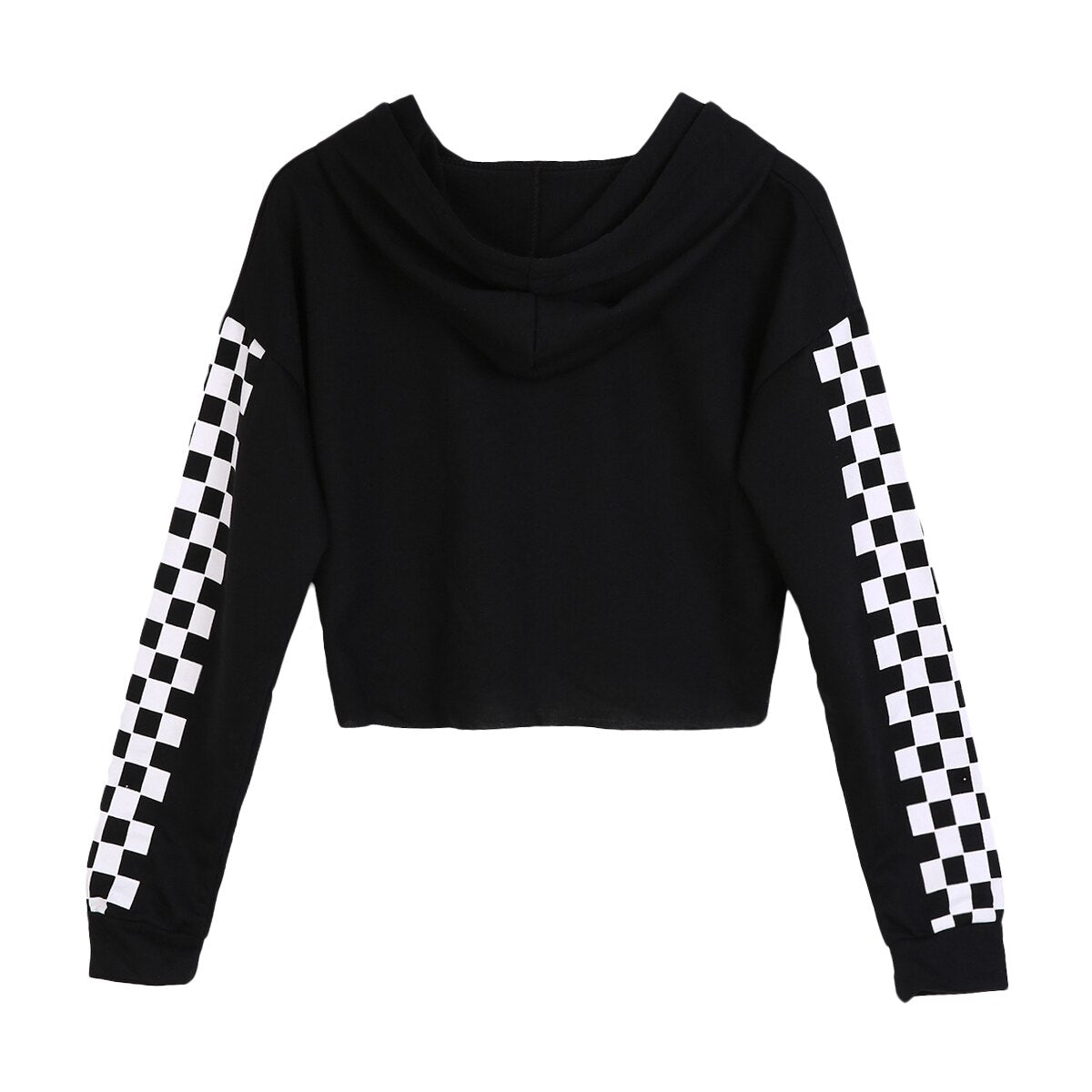 New Arrival Women's Checkered Sleeve Sweater S to XL Women Hoodie Plaid Short Sweatshirt Jumper Sweatshirts Crop top Coat Pullover Tops Costumes