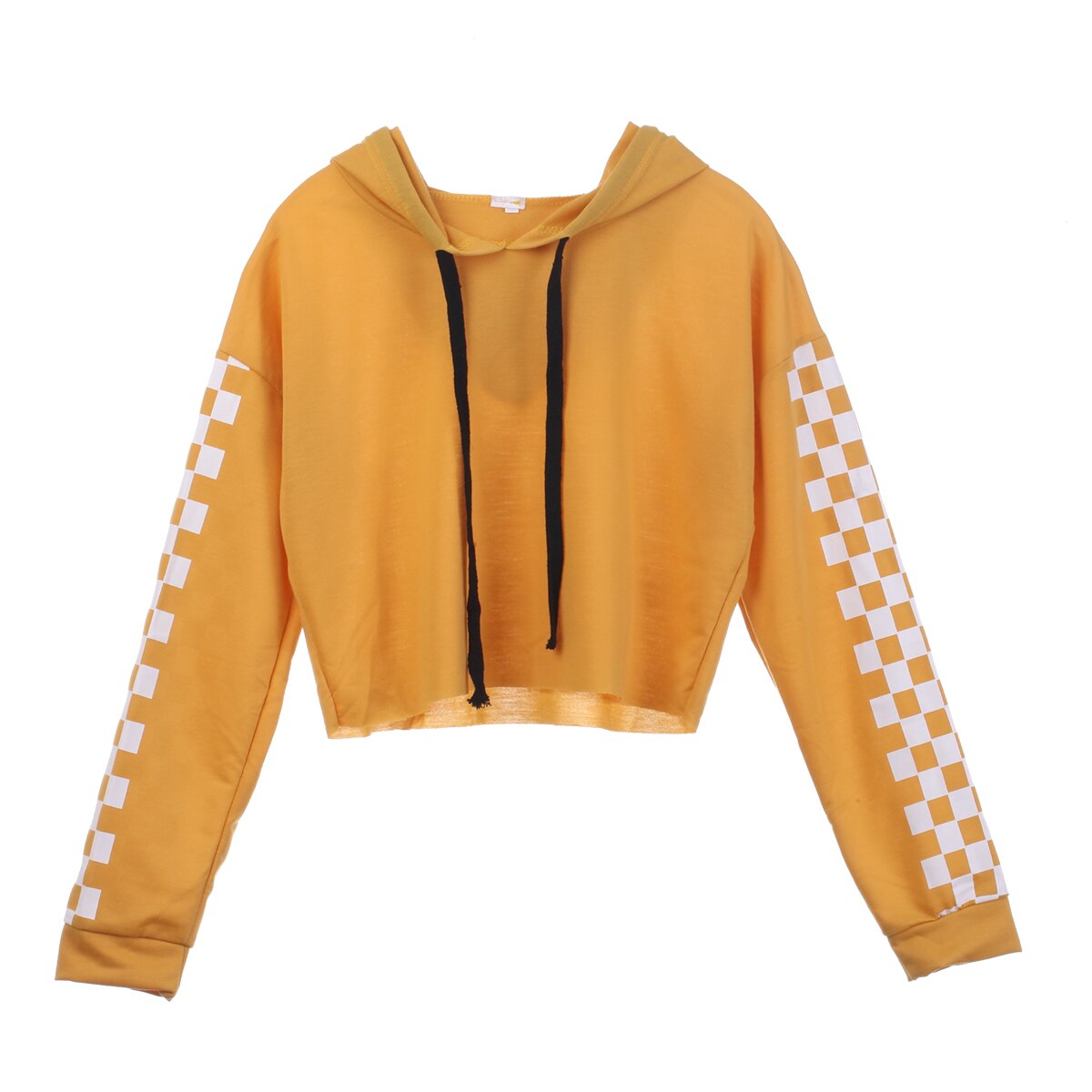 New Arrival Women's Checkered Sleeve Sweater S to XL Women Hoodie Plaid Short Sweatshirt Jumper Sweatshirts Crop top Coat Pullover Tops Costumes
