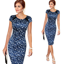 将图片加载到图库查看器，Women&#39;s Bandage Bodycon Short Sleeve Sketch Print Dot Star Cocktail Knee Length Pencil Dress US
