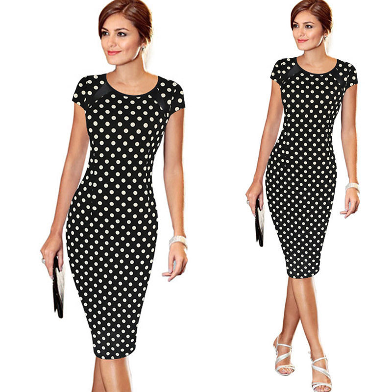 Women's Bandage Bodycon Short Sleeve Sketch Print Dot Star Cocktail Knee Length Pencil Dress US