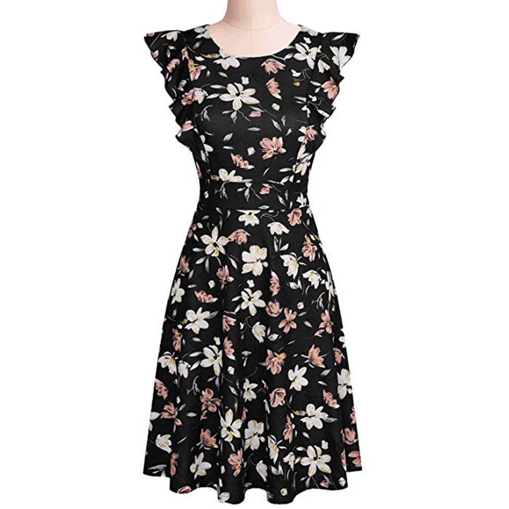 Black Casual Dress Summer Women's Summer Floral Dress and Sundress Sleeveless  Party Mini Club Dress Beach Dress sukienka#G9