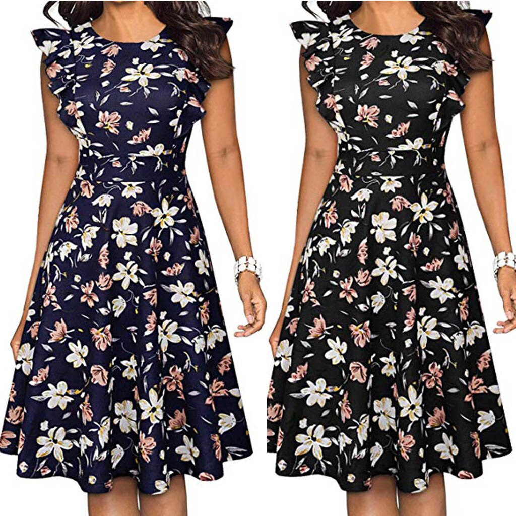 Black Casual Dress Summer Women's Summer Floral Dress and Sundress Sleeveless  Party Mini Club Dress Beach Dress sukienka#G9