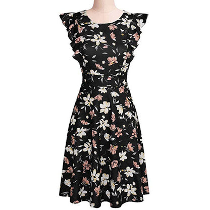Women's Black Floral Dress Summer Party Mini Club Dress Beach Dress sukienka#G9