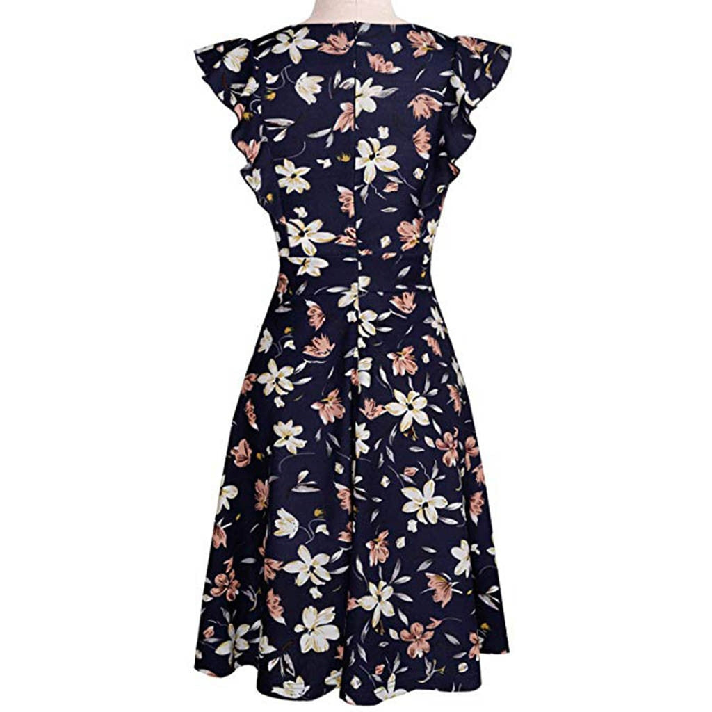 Women's Black Floral Dress Summer Party Mini Club Dress Beach Dress sukienka#G9