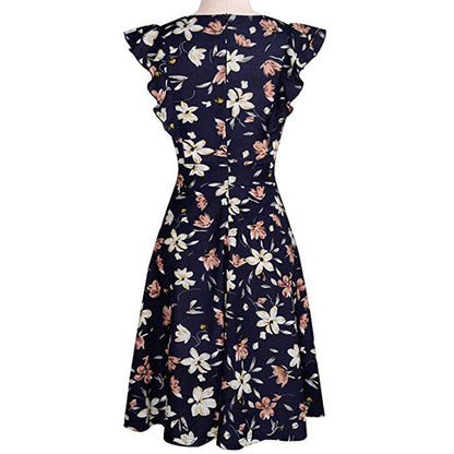 Women's Black Floral Dress Summer Party Mini Club Dress Beach Dress sukienka#G9