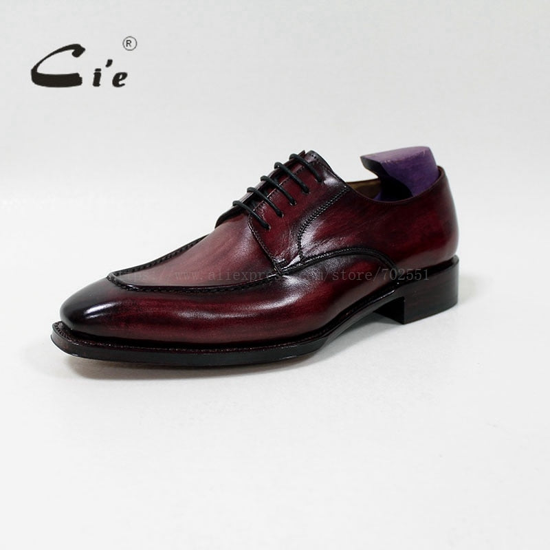 cie square toe custom handmade 100%genuine calf leather men's dress/classic patina red brown derby leather men flat shoe D-02-18