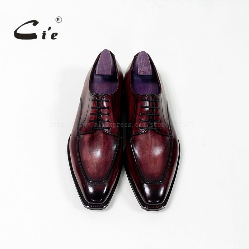 cie square toe custom handmade 100%genuine calf leather men's dress/classic patina red brown derby leather men flat shoe D-02-18