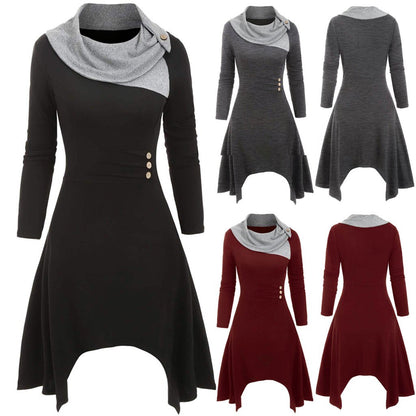 Women's Summer Casual Patchwork Long Sleeve Dress L to 5XL Z4