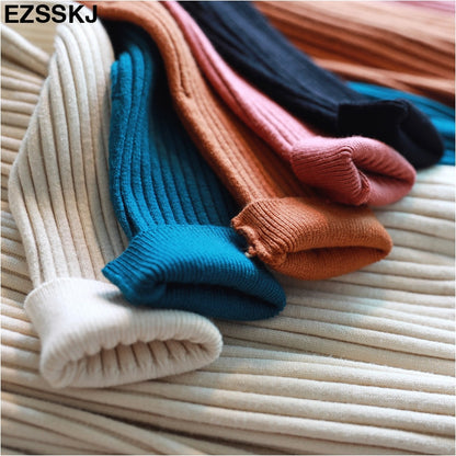 Elegant Long Sleeve OL O Neck Long Sweater Dress Women's Thick Knit Autumn Winter Dress female Slim A line basic dress casual