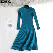 將圖片載入圖庫檢視器 Elegant Long Sleeve OL O Neck Long Sweater Dress Women&#39;s Thick Knit Autumn Winter Dress female Slim A line basic dress casual
