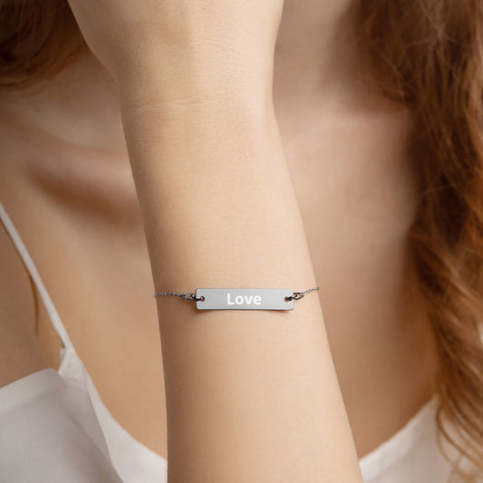 Engraved Silver Bar Chain Bracelet: Love