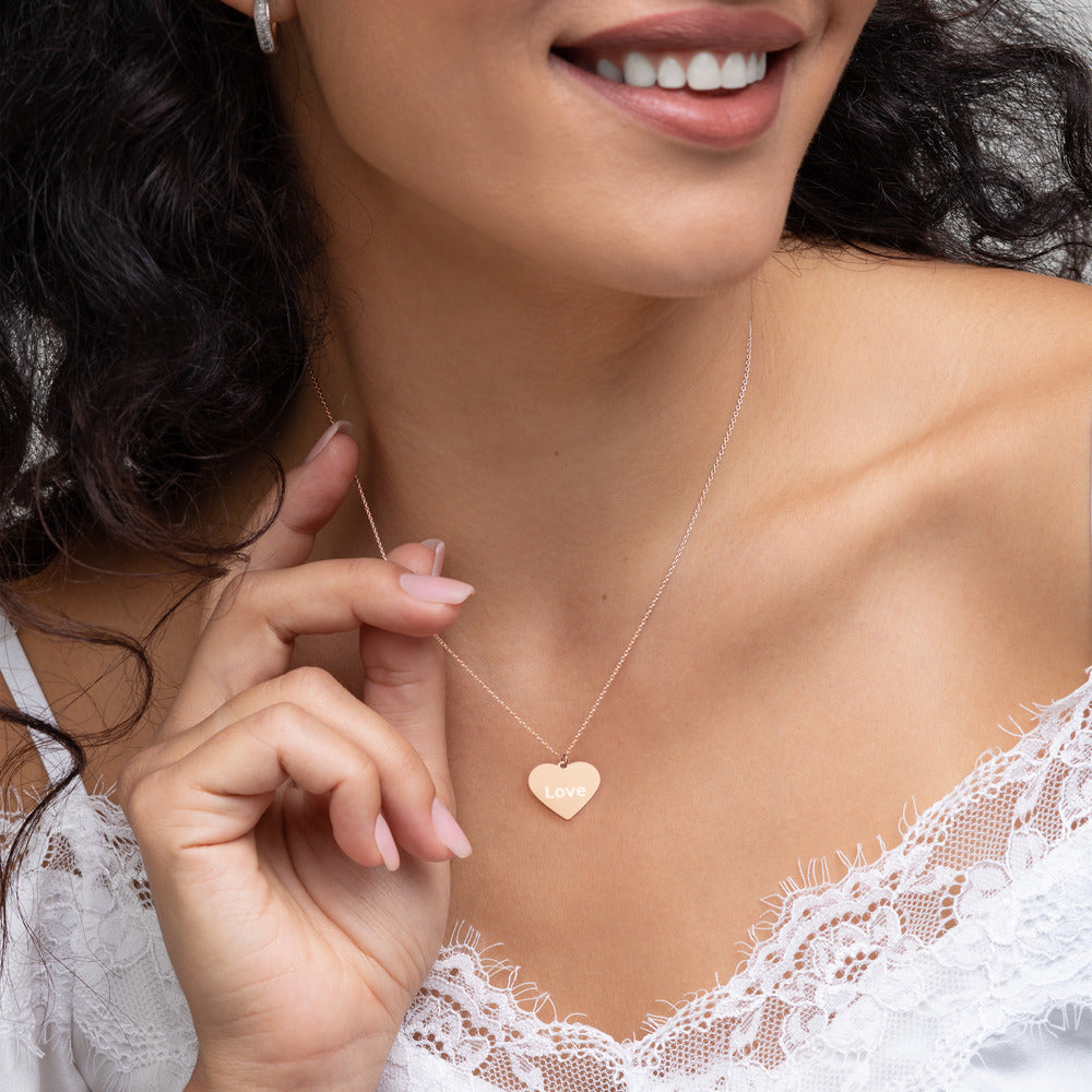 Engraved Silver Heart Necklace