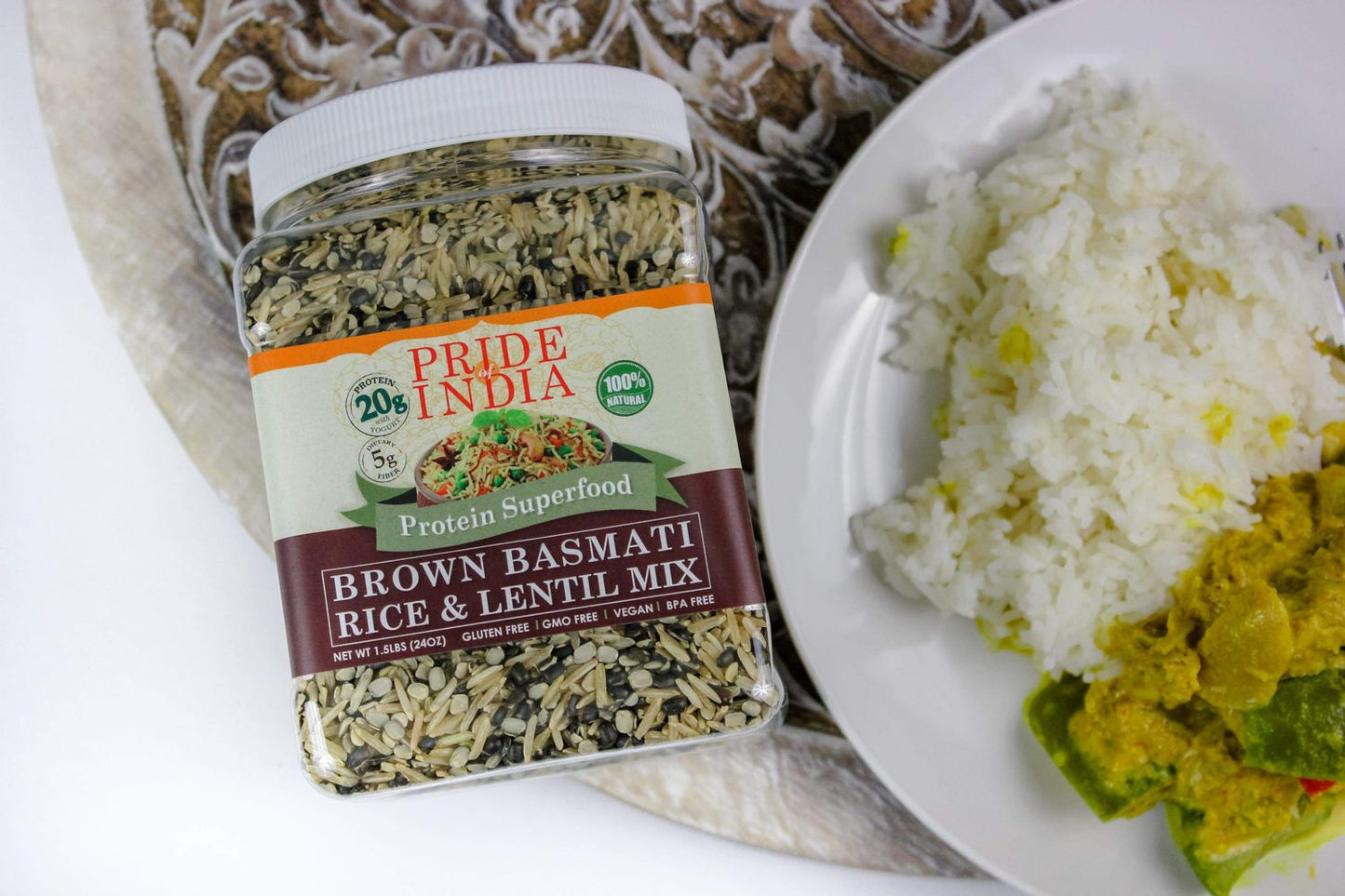 Indian Brown Basmati Rice & Lentil Kitchari Mix - Protein Superfood Jar
