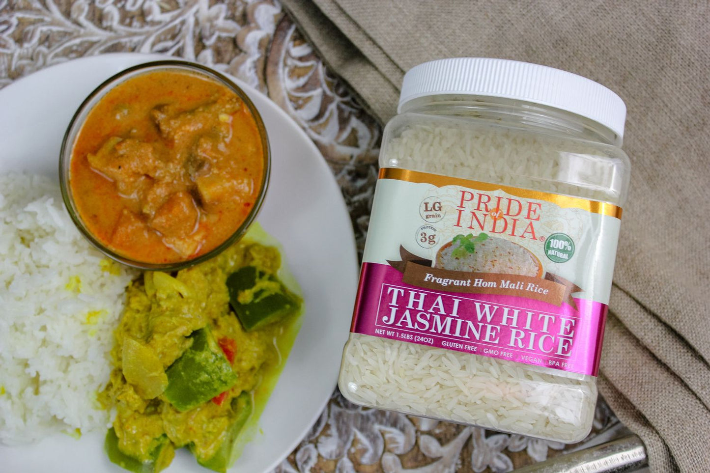 Thai White Jasmine Rice - Hom Mali Fragrant Long Grain Jar
