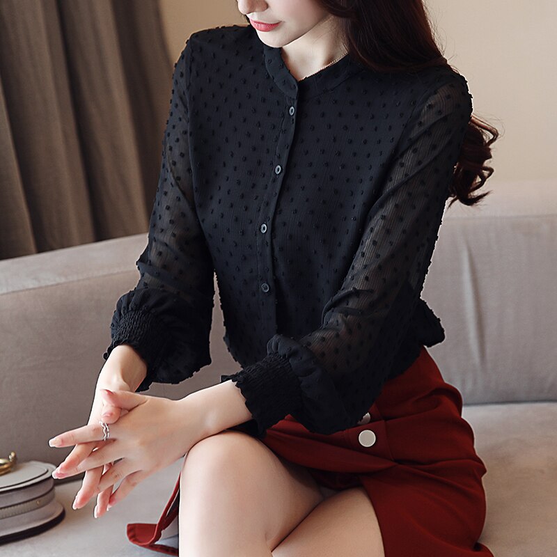 2019 Long Sleeve Women's Shirts White or Black Blouse Tops Office Work Wear Evening Formal Women 0974 60