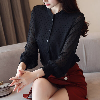 2019 Long Sleeve Women's Shirts White or Black Blouse Tops Office Work Wear Evening Formal Women 0974 60