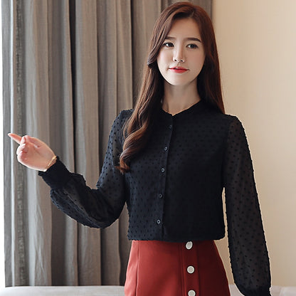 2019 Long Sleeve Women's Shirts White or Black Blouse Tops Office Work Wear Evening Formal Women 0974 60