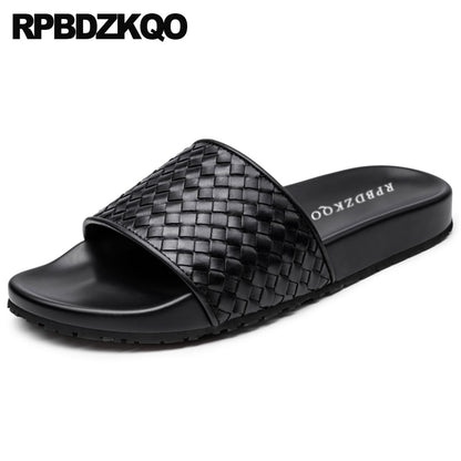 flat soft genuine leather slippers 2019 slides beach luxury summer italian designer shoes men high quality woven sandals slip on
