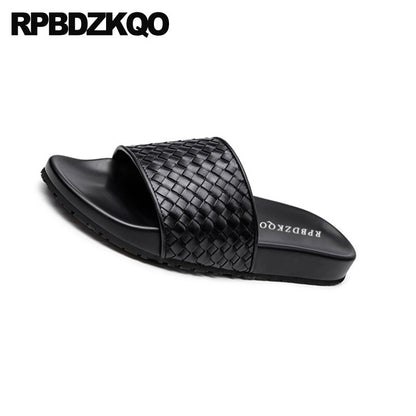 flat soft genuine leather slippers 2019 slides beach luxury summer italian designer shoes men high quality woven sandals slip on