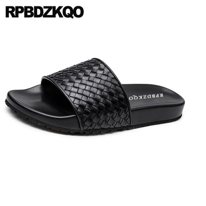 flat soft genuine leather slippers 2019 slides beach luxury summer italian designer shoes men high quality woven sandals slip on
