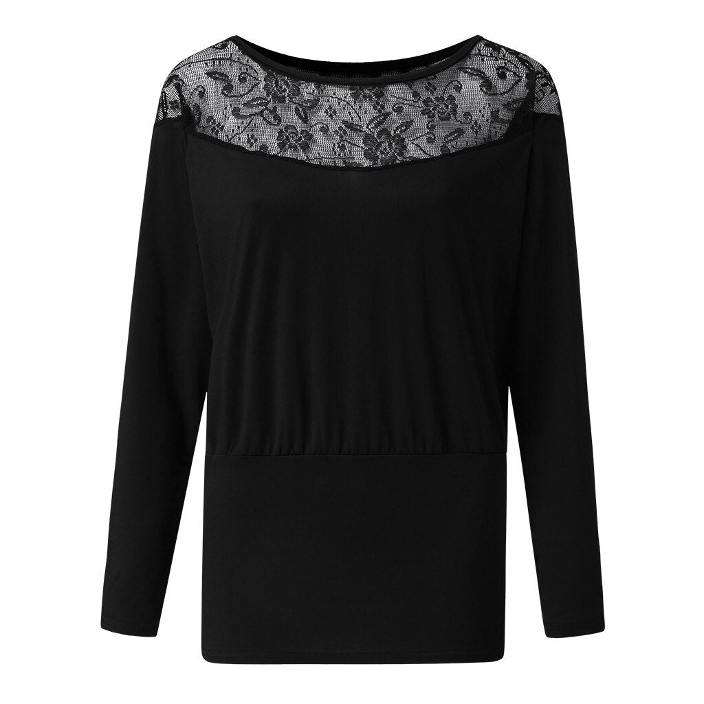 Women's Lace Long Sleeve Blouse 2020 Fashion Lace Round Neck Long Sleeve Shirt Blouse Hollow out blusa mujer elegante
